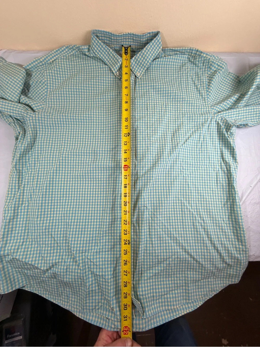 L.L. Bean Yellow and Blue Gingham Button-Down Shirt‎